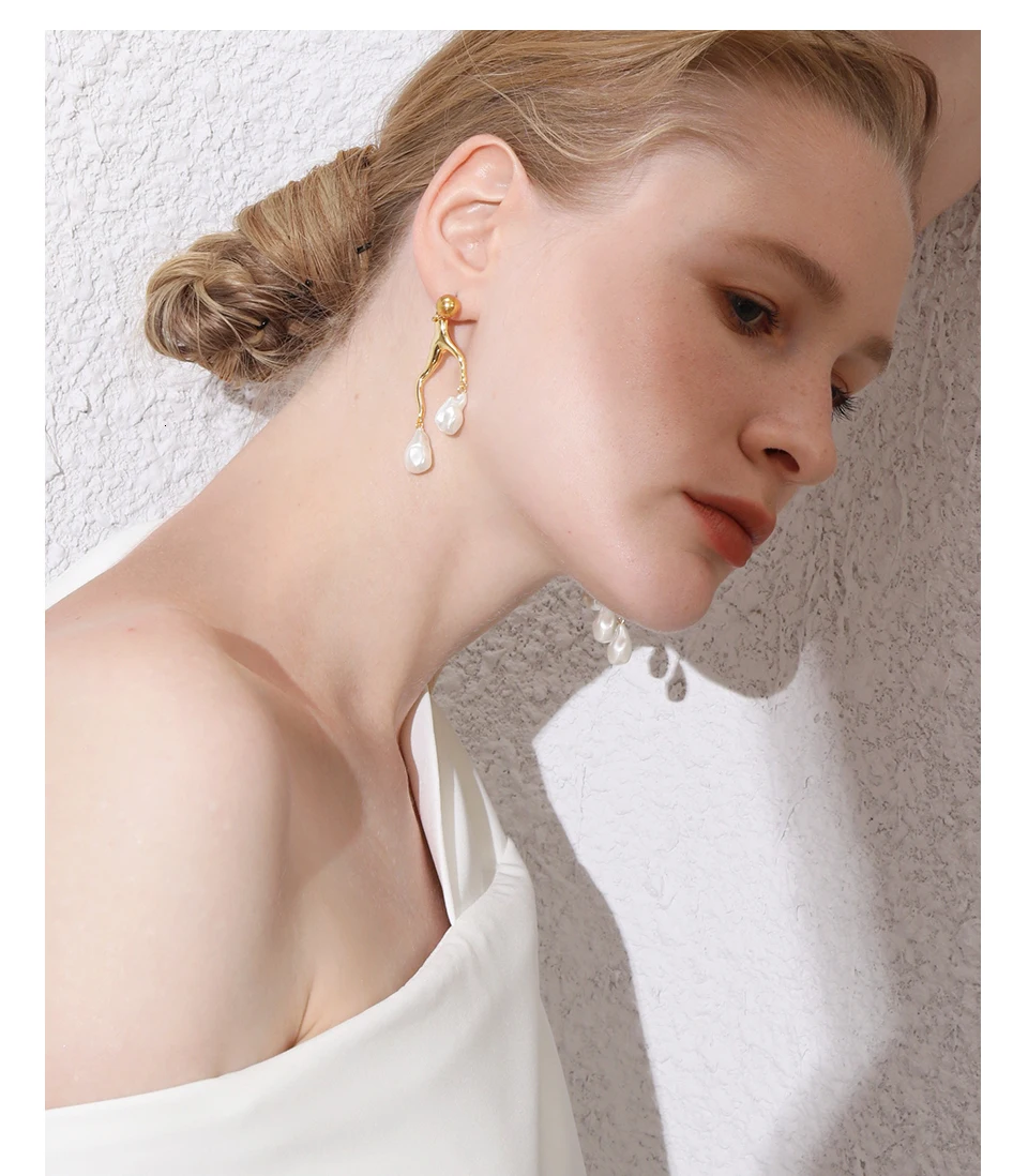 ENFASHION, металлические, коралловые, неправильные, жемчужные, висячие серьги для женщин, золотой цвет, ветви, массивные висячие серьги, модное ювелирное изделие E1090