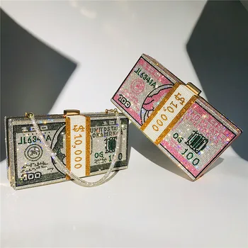 

2020 New Creative Dollar Diamond Clutch Dinner Bag Rhinestone Small Bag Female Diagonal Chain Bag Party Bag Small Handbag Bags