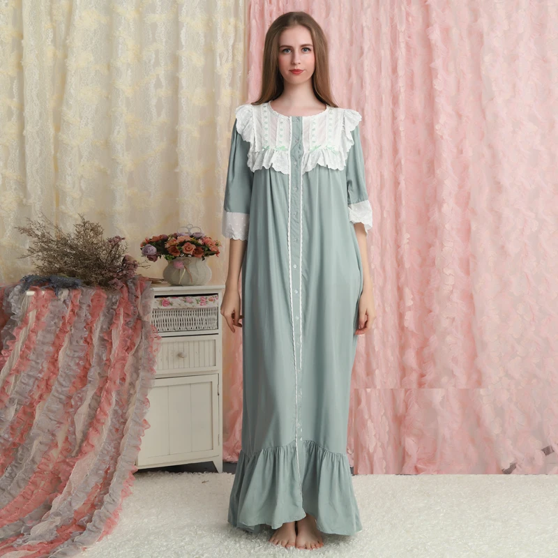 Cotton Nightgown Woman Nightdress Loose Homewear Long Dress Lady princess Sleepwear Summer Loose Nightgown Vintage Design