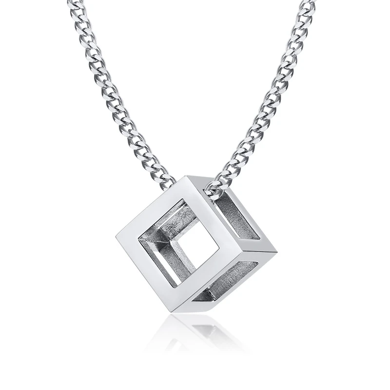 Vantage серое мужское ожерелье из нержавеющей стали квадратный пустой кубик кулон простой геометрический мужской воротник - Окраска металла: silver