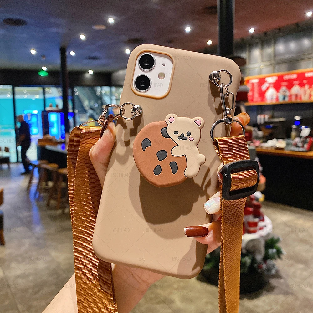 Cute Cartoon Holder With Lanyard Soft Phone Case for Xiaomi Redmi Note 9 9S 8T 8 Pro 7 6 5 4X 9A 9C 8A 7A 6A 5Plus 5A 4A Cover xiaomi leather case glass Cases For Xiaomi