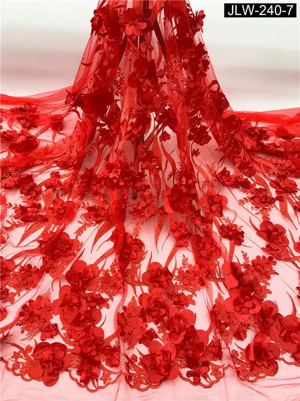 African French Tulle Lace Fabric 5 Yards High Quality 3d Lace Applique with Beaded Bridal Lace Fabric JLW-240 - Цвет: JLW-240-7