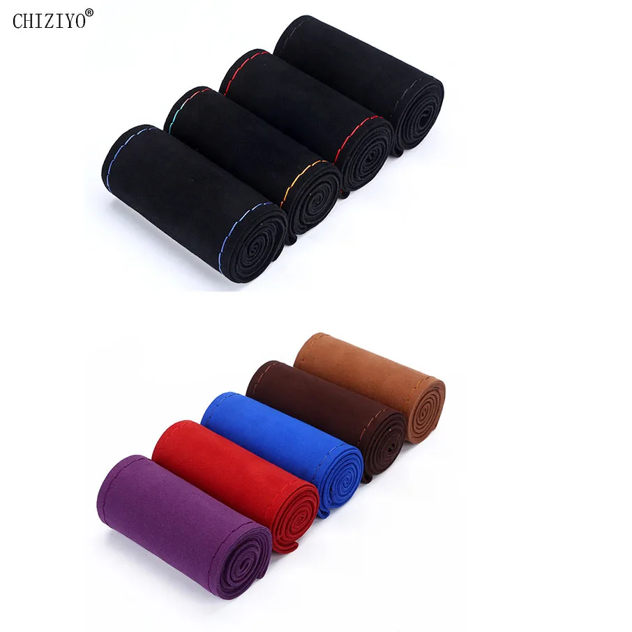 

Diameter 37-38 cm DIY Braid On Steering Wheel Car Steering Wheel Cover With Needles and Thread Suede Steering Cover Couvre