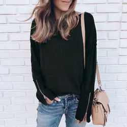 Oeak 2019 Новое поступление повседневная женская рубашка с длинными рукавами модный однотонный вязаный пуловер Женская толстовка с круглым