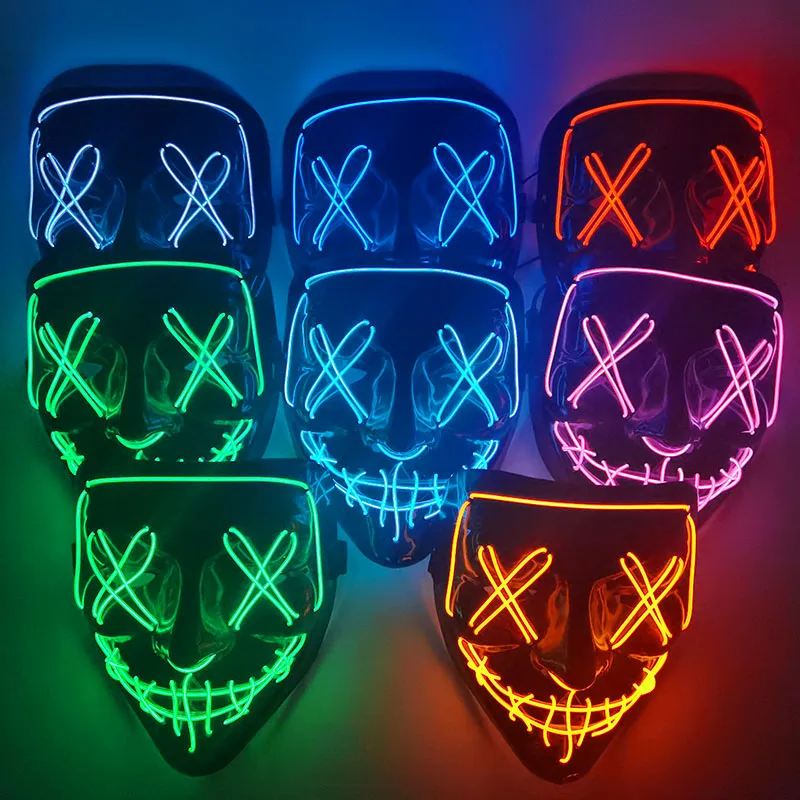 1p Halloween Mixed Color Led Mask Horror Party Masque Festival Cosplay Masquerade Neon Light Masks Glow In The Dark Glowing Mask