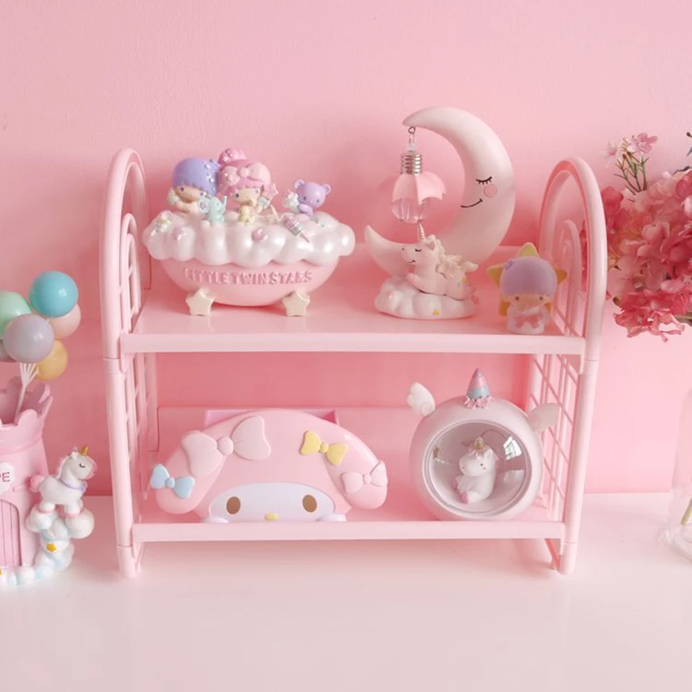 Pink Plastic Bathroom Storage Rack Holder Double Layer Cute Cosmetic