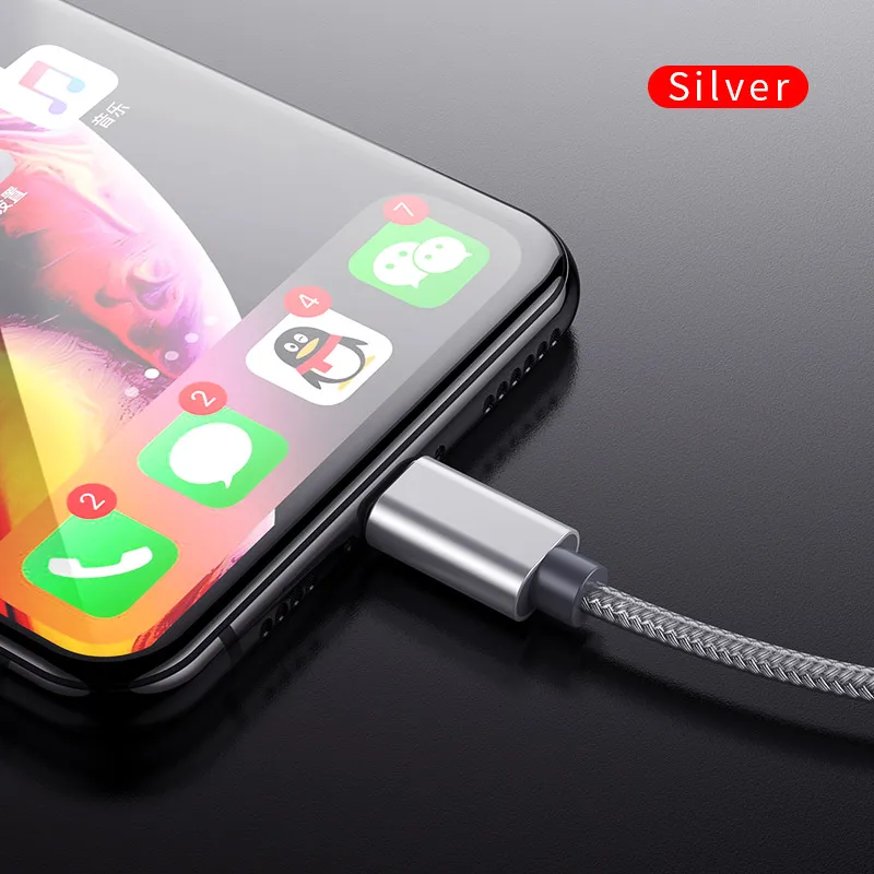 ROCK металлический USB кабель для iPhone 8, 7, 6, 6 S X, сплав, нейлоновая оплетка, быстрый usb кабель для зарядки iPhone X, 10, SE, 5, 5S, зарядное устройство для iPhone - Цвет: Gray