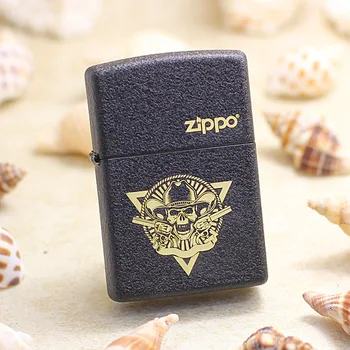 

Genuine Zippo oil lighter copper windproof Black Crackle Cowboy Skull cigarette Kerosene lighters with anti-counterfeiting code