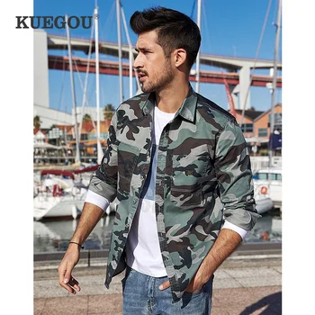 

【Kuegou】brand Men camouflage long sleeve shirts Leisure fashion Lapel shirt Military shirt BC-6112