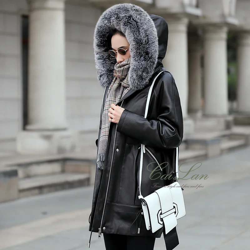 

Genuine Leather Jacket Duck Down Winter Coat Women Fox Fur Collar Sheepskin Real Leather Jacket for Women Clothes 2019 YY979