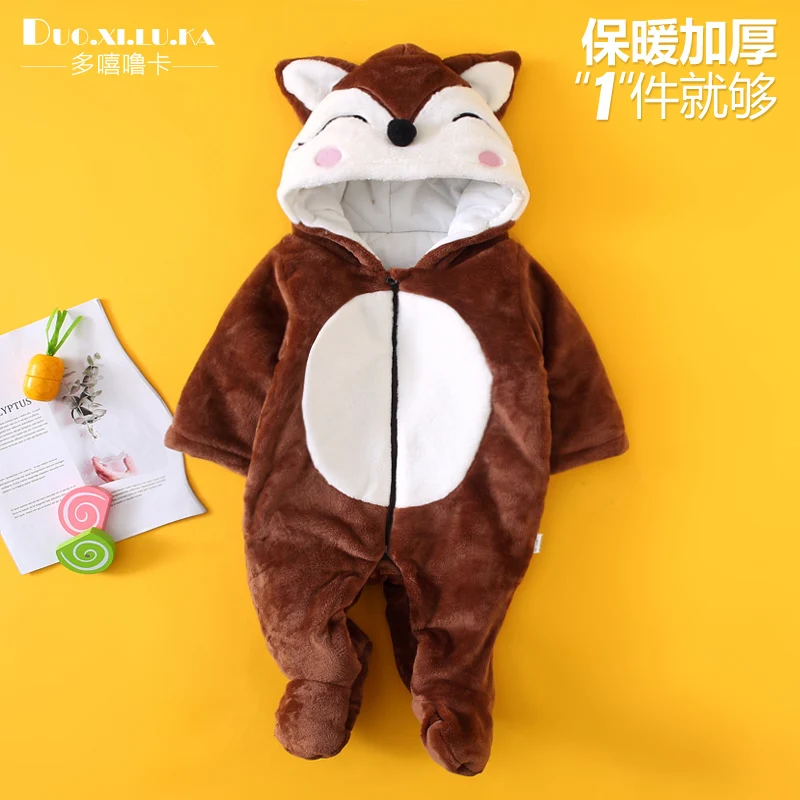 White-brown fox Зимняя одежда для малышей хлопковый костюм толстый теплый халат с шапкой милый комбинезон, одежда для малышей Одежда для маленьких девочек от 0 до 3 месяцев - Цвет: White-brown fox