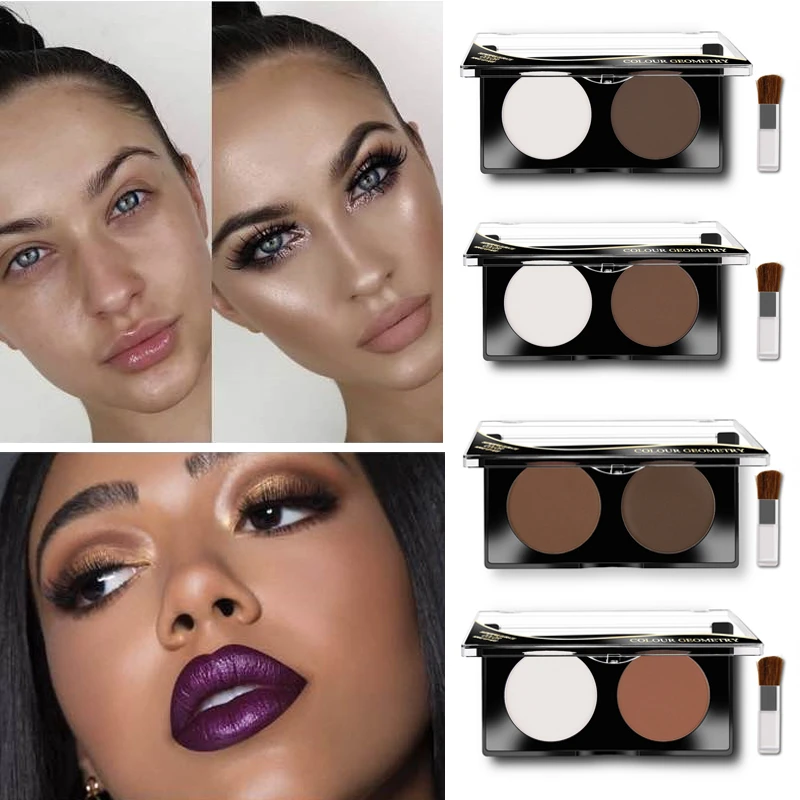 

2 Color Face Highlighter Bronzer Powder Palette Face Contour Corrector Concealer Power Makeup Whitening Brighten Cosmetic T0770