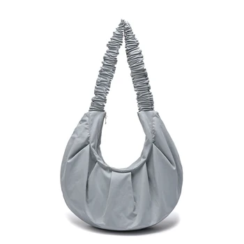 

2020 Female Wrinkle Hobos Handbag Japan Ladies Middle Shoulder Bag Women Zipper Axillary Bag Elastic Drape Strap Whole Sale