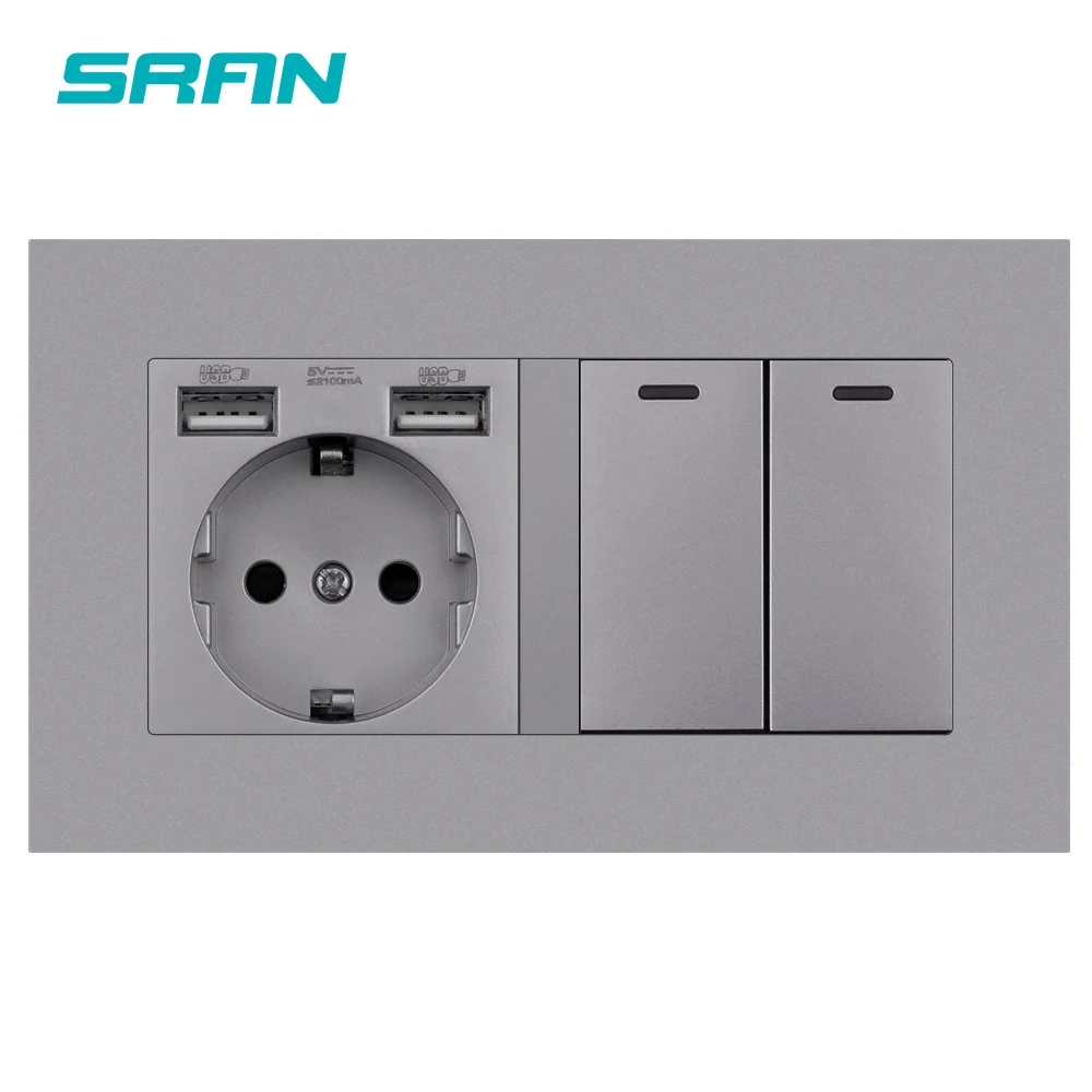 Евророзетка SRAN с клавишным выключателем 220 В 16 А usb 146*86|Электрические розетки| |