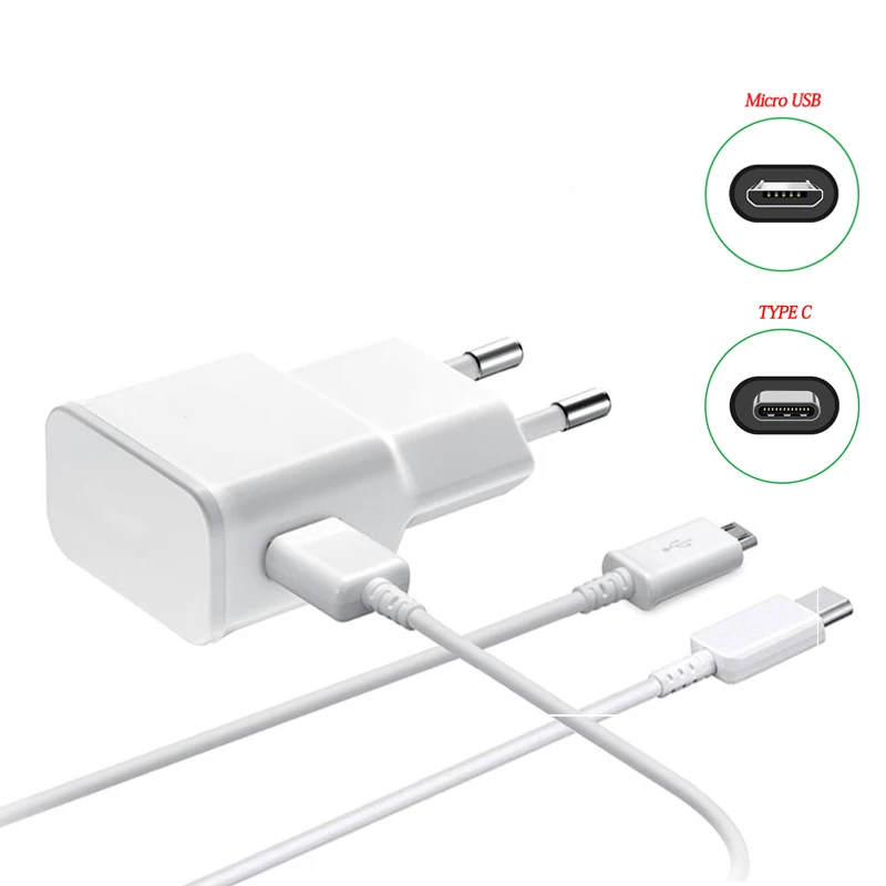 

Fast Charging Wall Phone Charger For Samsung S10 S9 S8 Plus Note 8 9 Type-C For Samsung A8 A6 Plus 2018 Micro USB Charge Cable