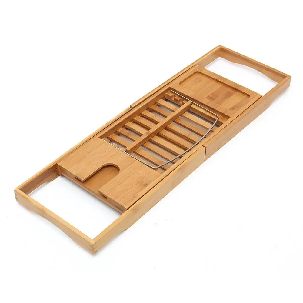 Extendable Bathroom Shelf Bathtub Shower Tray Bamboo Bath Tub Rack Towel Wine Book Holder Storage Bandeja ba&ntilde;era полка для ванно