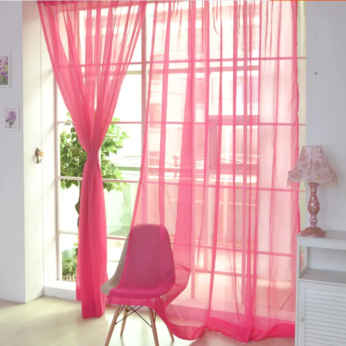 Занавеска, чистый цвет, тюль, для двери, окна, занавеска, штора, драпировка, панель, отвесный шарф, подзоры, современная, для спальни, гостиной, занавеска s Cortinas - Цвет: Rose