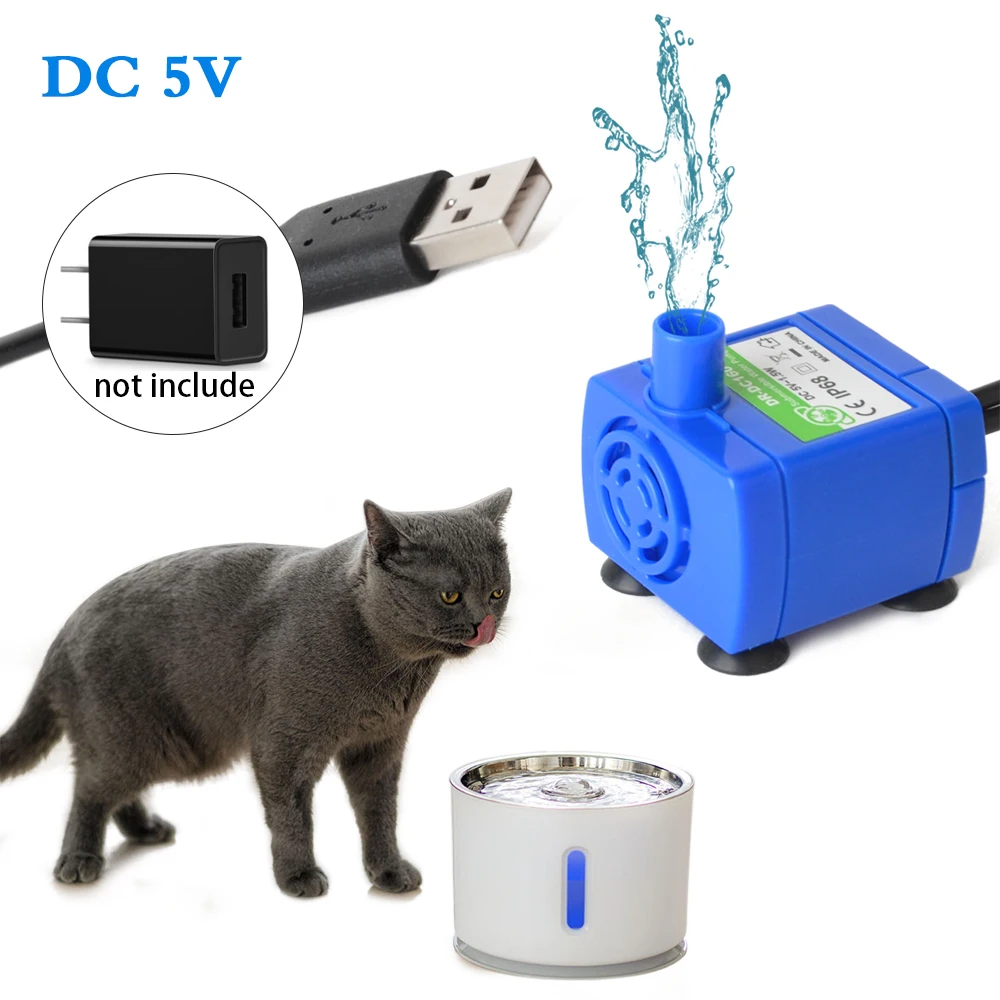 

Mini Brushless 3.5W Fountain Water Pump Submersible pump DC 5V with blue LEDUSB socket line length 1.8 m for pet water dispenser