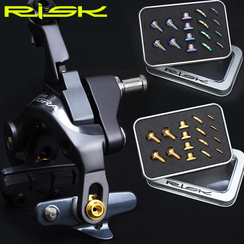 RISK 16 шт./кор. винты из титанового сплава для UT/DA/105 Дорожный велосипед C Тормозная обувь C зажим Тормозная фиксация накладки гайки Болты комплекты с прокладкой