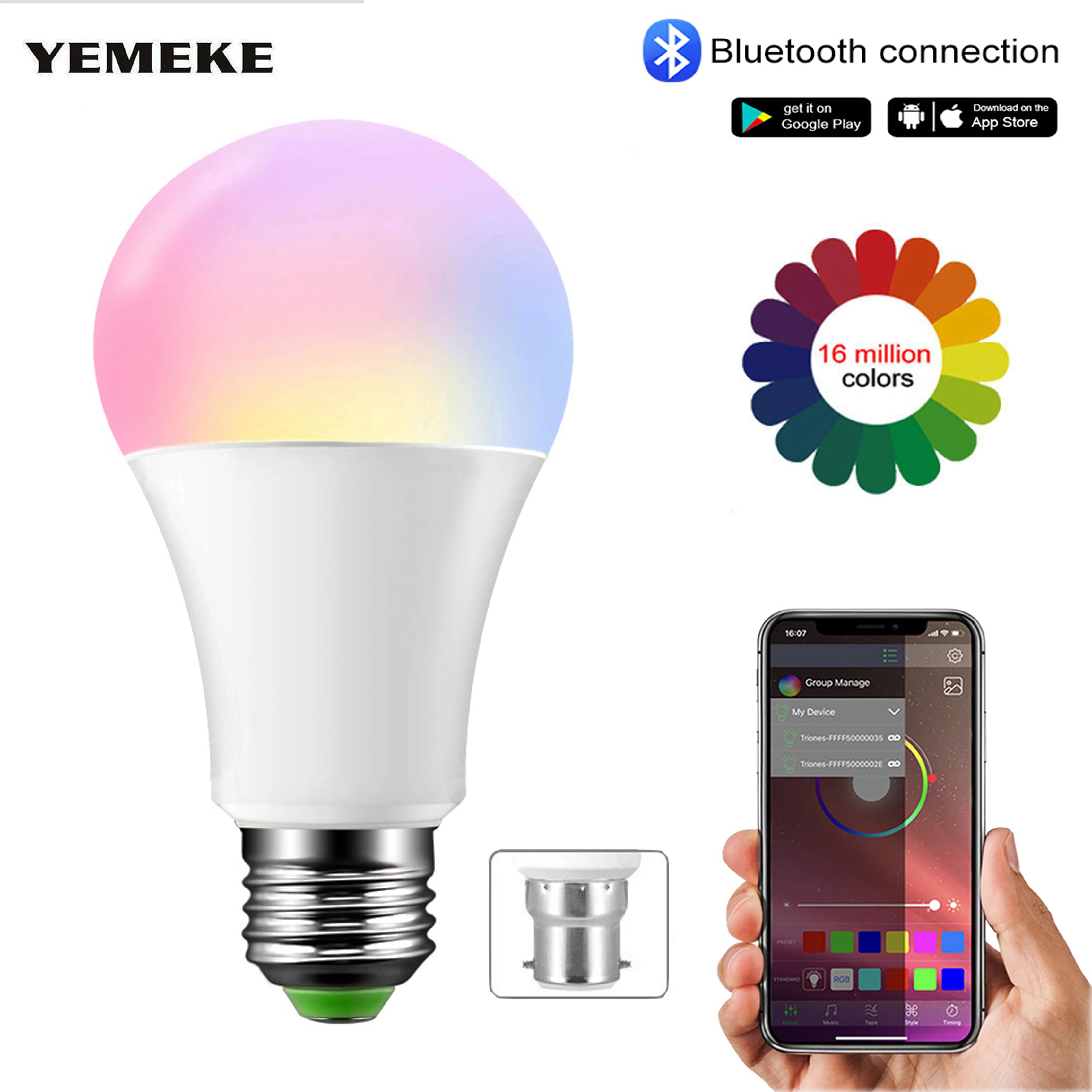 

LED Lamp Llight Bulb RGB Bulbs E27/B22 Powerful Smart Bluetooth Remote Control colorful Neon 220V Lampadas for home room lamp