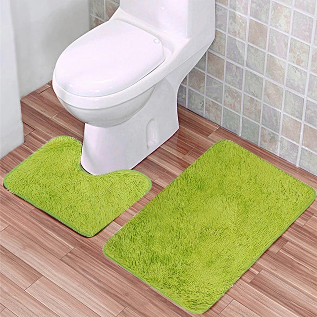 2 Piece Bath Mat Set Non Slip Bathroom Rugs Water Absorbent Toilet Pedestal  Mat