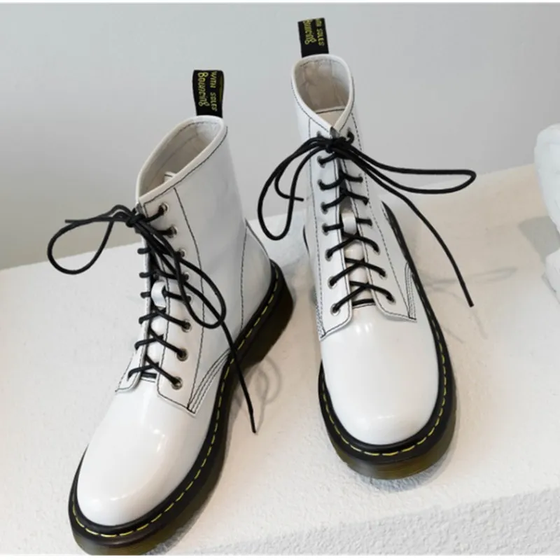 GCYFWJ/женские ботильоны ботинки на молнии из натуральной кожи со шнуровкой короткие женские ботинки с круглым носком на толстой подошве