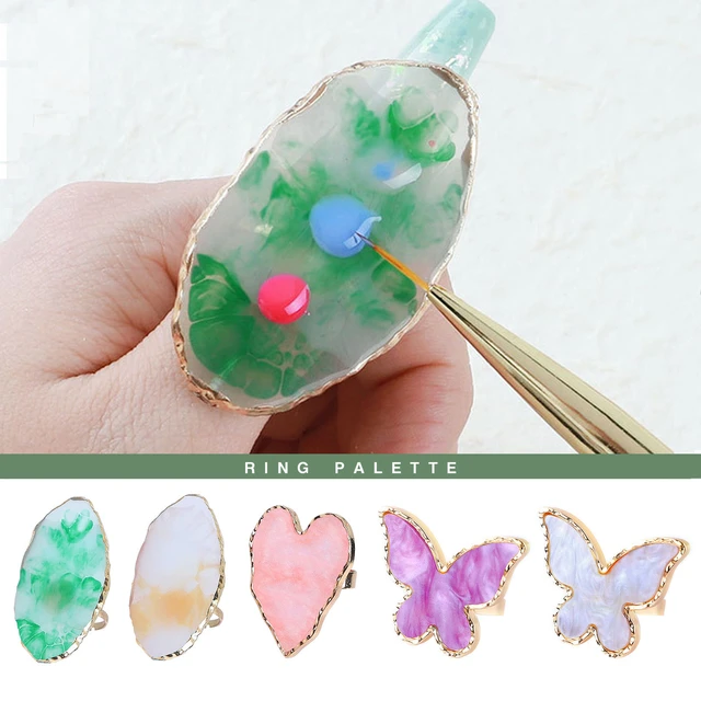 Resin Nail Art Palette Painting Mixing Display Finger Ring Plate Manicure .