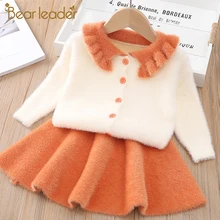 Bear leader/платье для девочек новое зимнее платье принцессы одежда с длинными рукавами для девочек топ, пальто+ платье-пачка Детский свитер вязаная одежда, 2 предмета