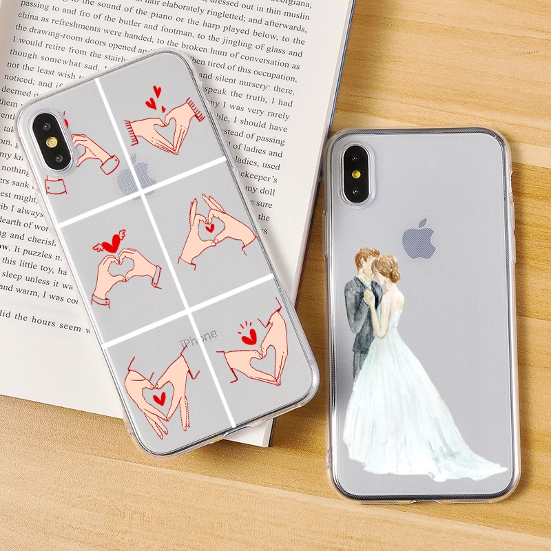 Милый романтичный Свадебный Мягкий силиконовый чехол для телефона iPhone 11 7 8 6 6S Plus 5