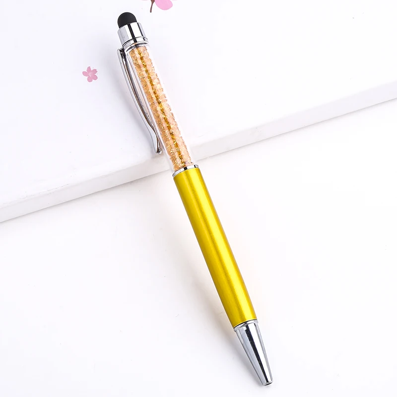 golden Kawaii Rainbow Color Glitter Ballpoint Pen Crystal Screen Touch Stylus Luxury Custom Logo School Stationery Office 0.5mm Supply - Цвет: golden