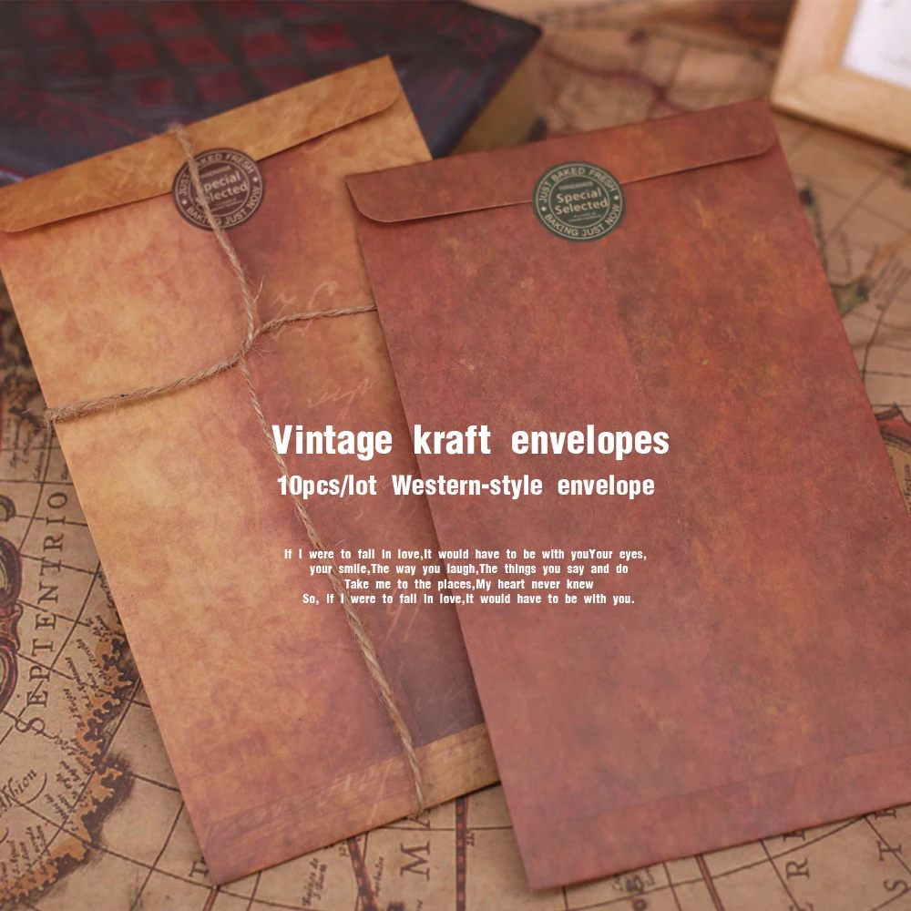 10pcs/lot retro kraft envelope set creative business  envelopes  vintage  wedding  paper  mail Invitation Scrapbooking Gift