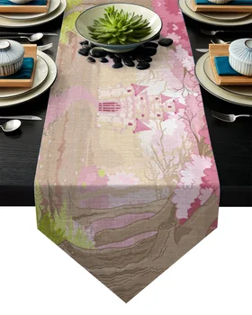 

Pink Castle Table Runner Table Flag Home Party Decorative Tablecloth Table Runners