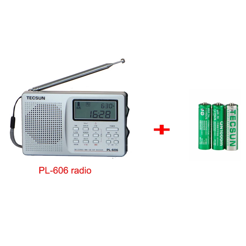 Tecsun PL-606 цифровой PLL портативный радио FM стерео/LW/SW/MW приемник DSP светильник и легко носить с собой - Цвет: Sliver battery set