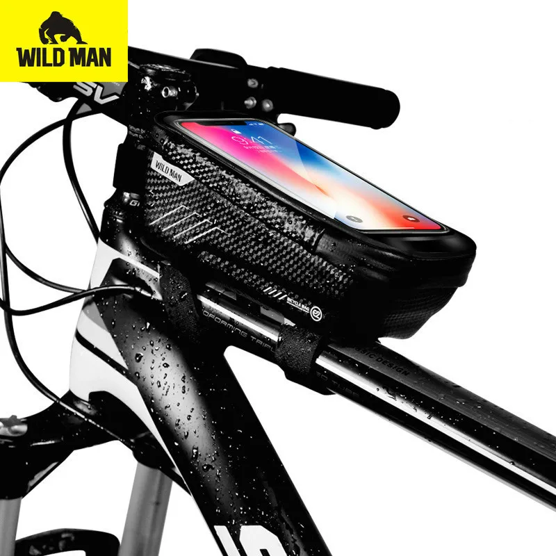 Bicycle Top Tube Bag,Waterproof Cycling Frame Front Bag 6.2 Inch Mobile Phone Case,Rainproof Mountain MTB Bike Touch Screen Bag