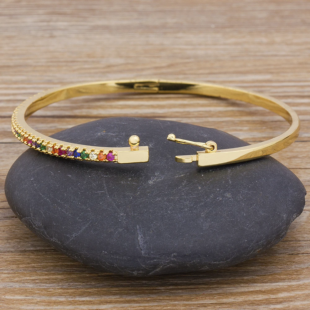 Zirconia Bangle Bracelet Copper Zirconia Rhinestone Cuff for Women Girls