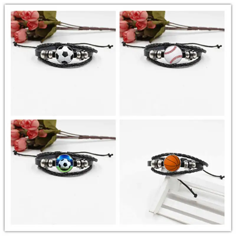 Новая мода Баскетбол/Бейсбол/Футбол плетеный кожаный браслет мужской Детский браслет ювелирные изделия