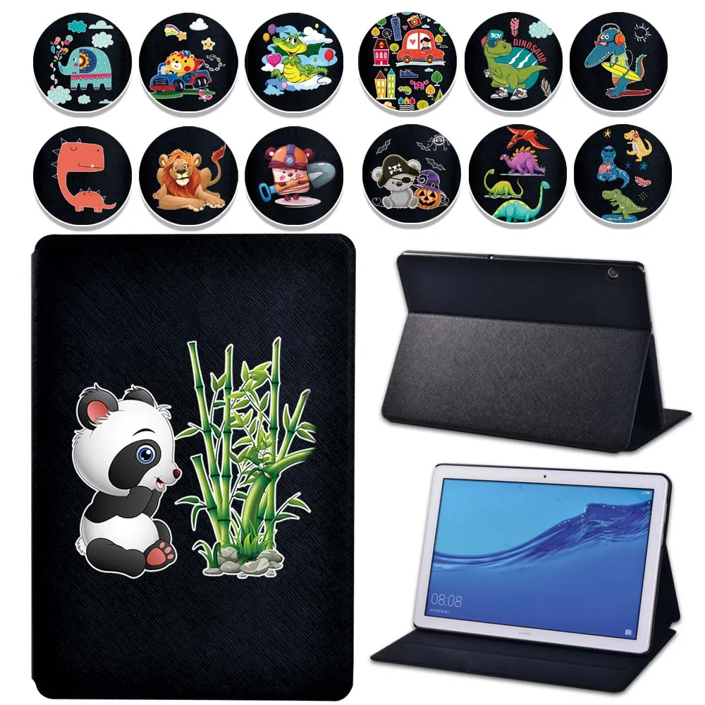 Odwróć PU skórzany stojak Tablet pokrywy skrzynka dla Huawei MediaPad T5 10 10.1 cal/MediaPad T3 8/MediaPad T3 10 9.6 Cartoon Case + długopis
