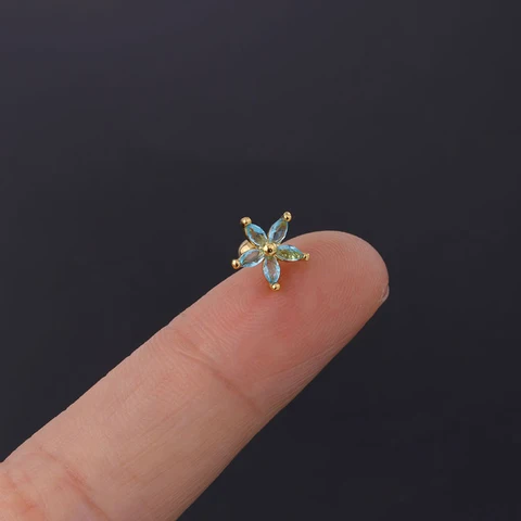 Popular Colorful Zircon Flower Warrings Piercing Ear Cartilage Earring  Gem Crystal For Women Girls Body Jewelry