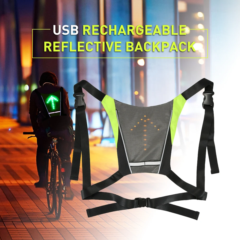 

Lixada USB Rechargeable Reflective Vest Backpack with LED Turn Signal Light Remote Control Outdoor Sport Safety Bag Gear Cycling