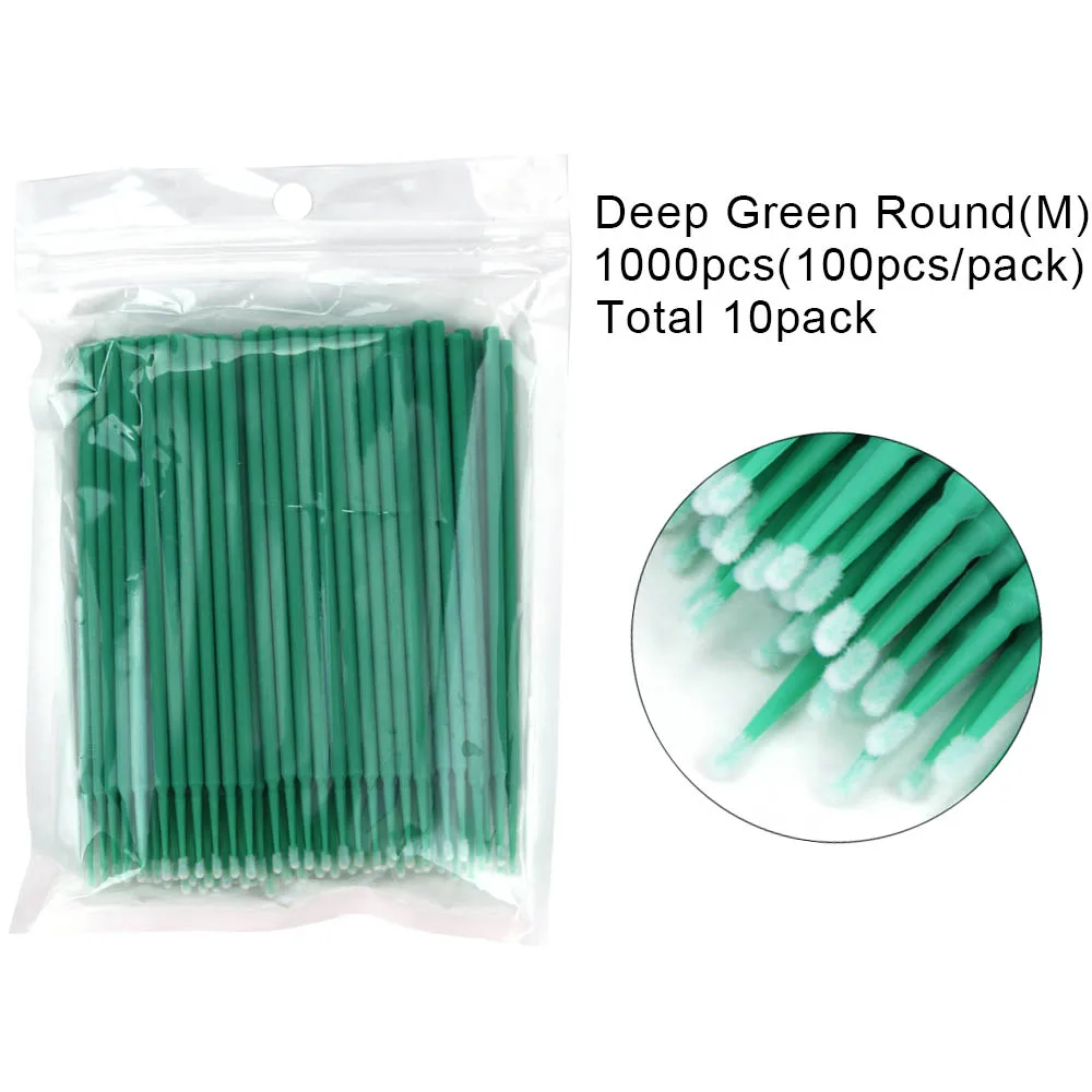 1000pcs green Макияж 500/1000 шт, микрощетки для ресниц, Индивидуальные ресницы, одноразовые ресницы, ресницы для наращивания, очищающие тампоны для удаления, микро набор - Цвет: 1000pcs green