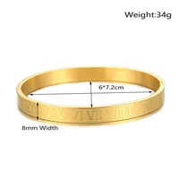 Big Size Men Women Stainless Steel Gold Color Open Bangle Roman Numeral Lover Cuff Bracelet Bangle For Men Wedding Jewelry Gift 2