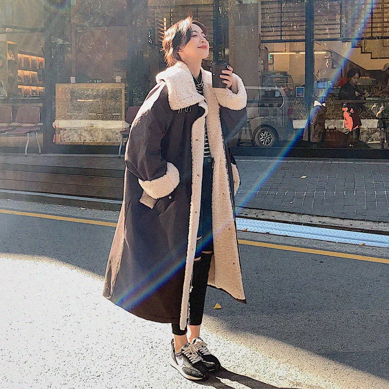 

Photo Shoot Cotton Coat Women's Hong Kong Style Dongdaemun over-the-Knee Lambs Wool Cotton-padded Clothes Korean-style Loose Win