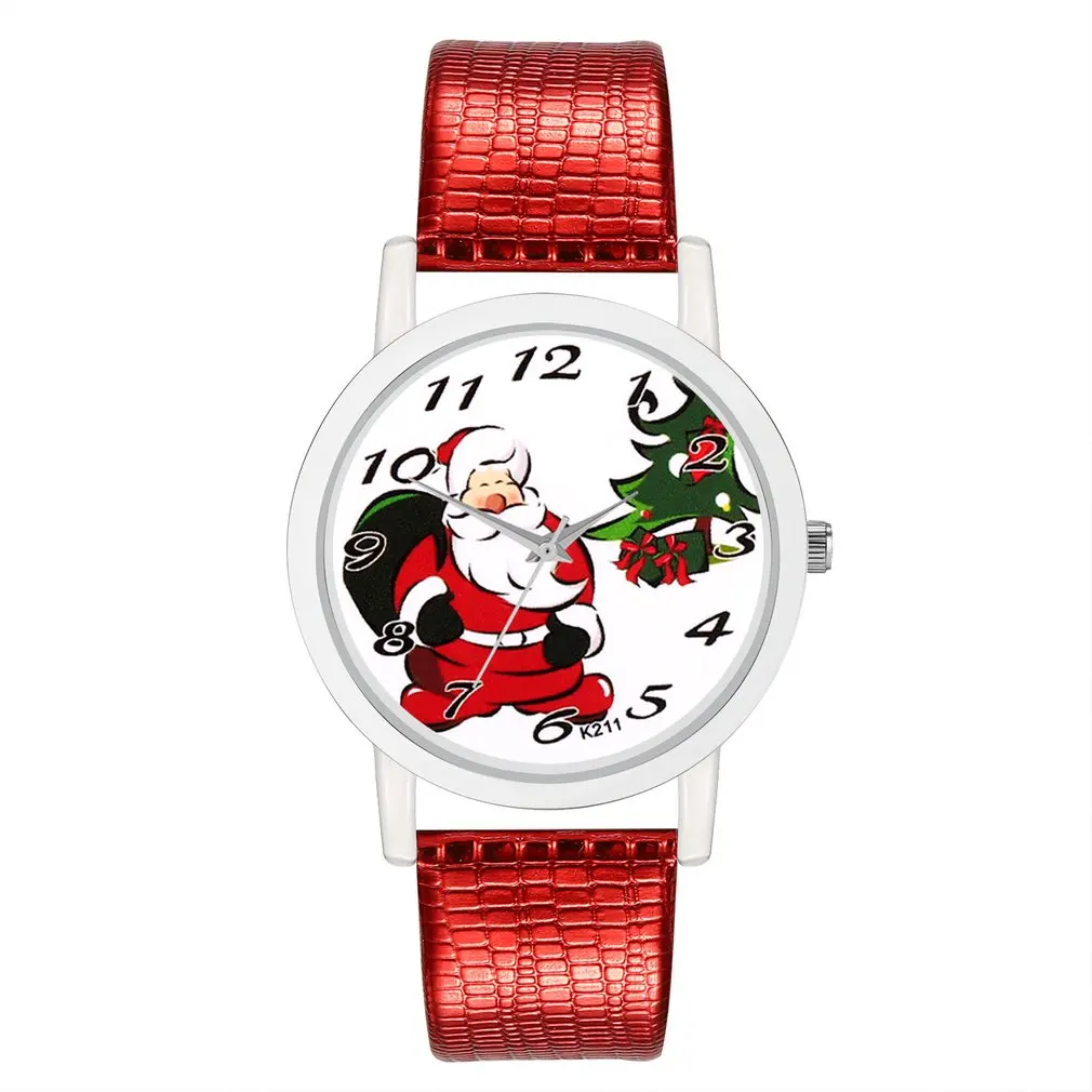 

Christmas Series k211-X Kawaii Santa Claus Pattern Women Quartz Watch PU Leather Strap Rhinestone Decor Watch for Dropshipping