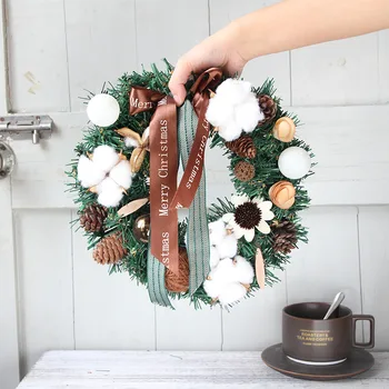 

Christmas Pine Cone Cotton Ball Wreath Xmas Garland Door Window Decor 11.8Inch Christmas Garland Door Hanging Restaurant Window