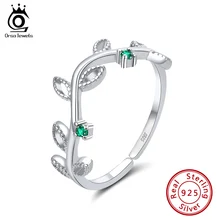 ORSA JEWELS Настоящее серебро 925 регулируемые кольца Для женщин Лист Форма 4 стиль по желанию Зеленая прозрачная AAAA фианит несколько колец ювелирные изделия SR143