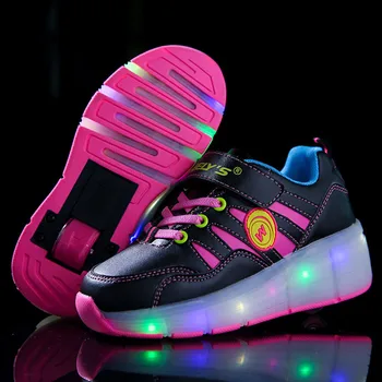 

PKSAQ Kids LED light shoes glowing luminous light up sneakers with on wheels kids baby roller skate pink shoes for boys girls