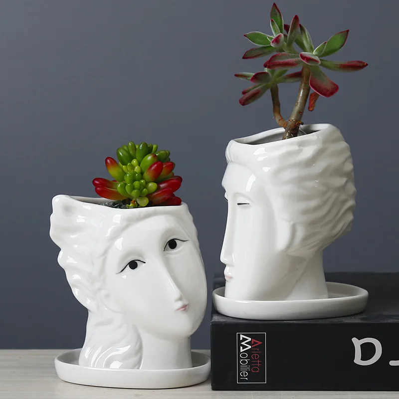 

Nordic Humanoid Ceramics Flower Pot Portrait Head Vase Balcony Succulents Plants Bonsai Pot Crafts Garden Decoration Accessories