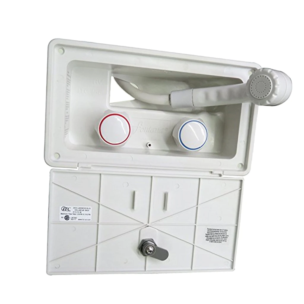 Outside Outdoor Exterior Shower Box Set Hand Held Sprayer Holder Replacement Faucet Hose with Key Lock for RV Camper Trailer