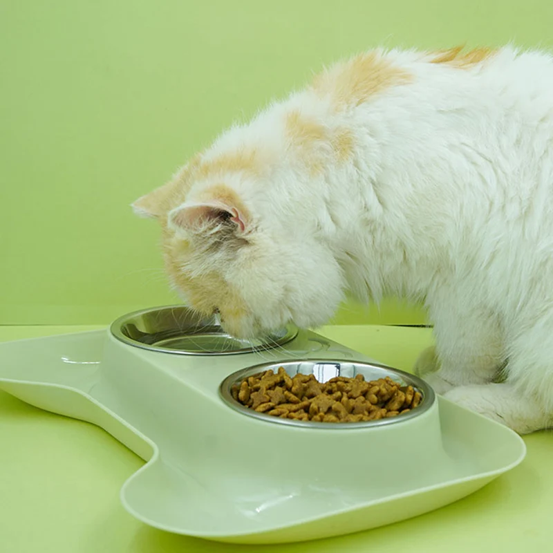 1Pc Durable Double Stainless Steel Dog Cat Bowls with Non-spill& Non-skid Design for Pet Food and Water Elevated Feeder K1122 D