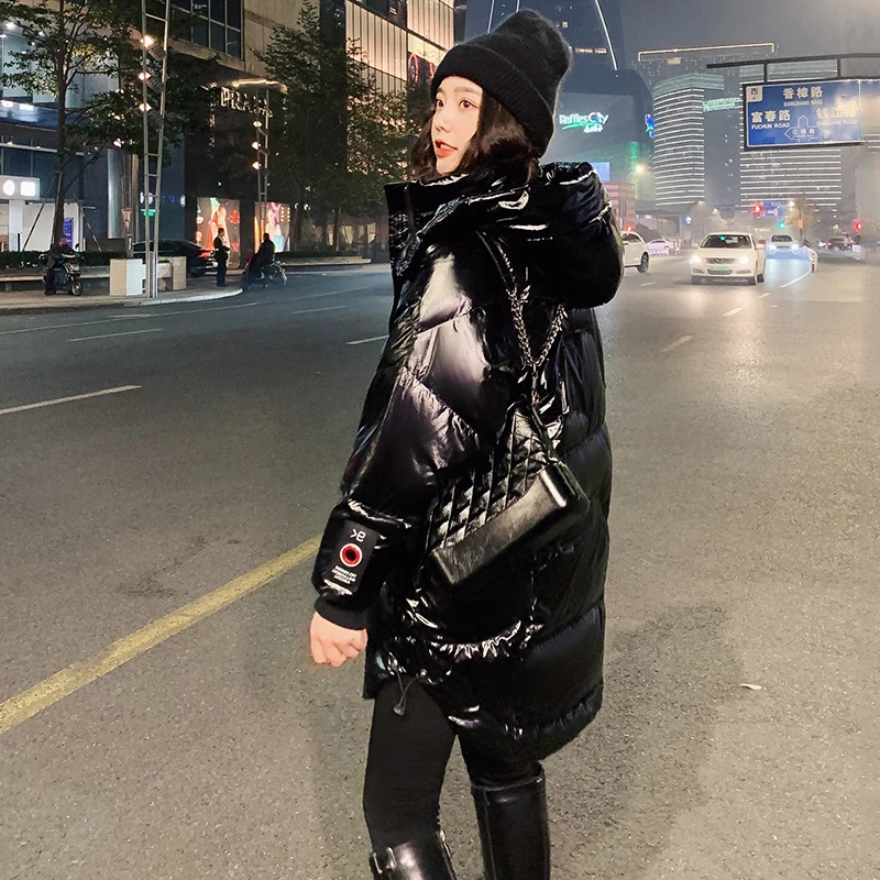 Heydress зимние женские парки с глянцевым капюшоном, зимняя теплая Толстая парка, Черное Красное Свободное пальто, зимняя женская куртка